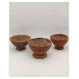 3 Red Earthenware Terracotta Pottery Bowls