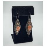 Sterling Silver Orange Coral Gold Accent Earrings