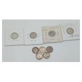9 Silver Dimes Canandian 10 Cent Coins 1960's
