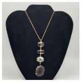 Smokey Quartz Druzy Cluster Pendant Goldtone Chain