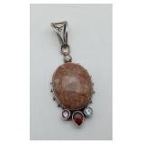 Sterling Moss Agate Cabochon Pendant