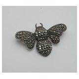 Sterling Silver Bumble BEE Marcasite Brooch Pin