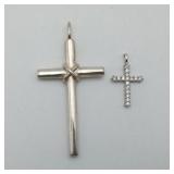 2 Sterling Silver Cross Pendants CZ Stones