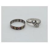 Sterling Silver Rings Heart CZ  Enamel Smiley Face