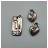 Sterling Silver Heart Charms & Pendant 9 grams