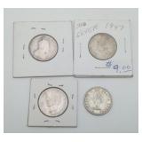 4 Silver Canada Coins Quarters 25 Cent 1960's