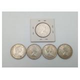 1960's Silver Canandian Quarters 25 cent Coins 5pc