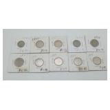 1892-99 V Nickels 5 Cent US Coins 10 total