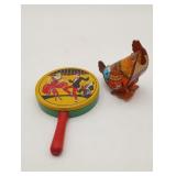 Vitnage tin Lithograph Noisemaker Toys Chickhen