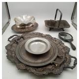 Silverplate Tea Set Tray Mirror Serving Bowl LOT