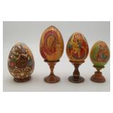 Hand Painted Russian Orthodox Wood Easter Eggs 4pc
