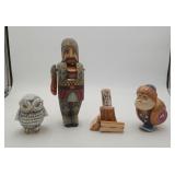Hand Carved Russian Santa Nut Cracker Owl