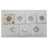 1902-1911 V Nickel 5 Cent US Coins 7pcs