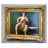 Kachkin 2010 Oil On Canvas Cellist Gilt Frame Art