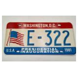 Presidential Inauguration License Plate 1981
