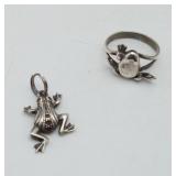 Sterling Silver Frog Ring & Red Eye Frog Charm
