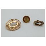 Gold FILLED Brooch Earring And Pin