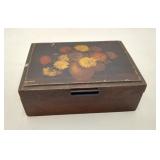 Vintage 1940's Wood Mirror Back Jewelry Box Floral