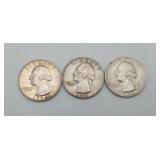 3 Silver Quarters 1964 Silver US Coins