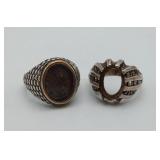 2 Sterling Silver Mens Ring NEEDS STONES 16grams