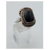 Silver Onyx Marcasite Dinner Ring