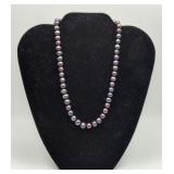 Peacock Black Pearl Blue Iridescent Necklace 7mm