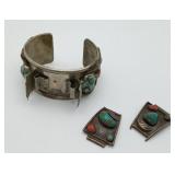 Native American Turquoise Watch Band Cuff sgn BS