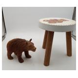 Hand Carved Wooden Bear LIKE WOGEKA & Stool
