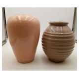 2 Glazed Pottery Heager Flower Vases URN Olive Jar