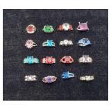 16 Silver color FAUX Gemstone Ring Costume Jewelry