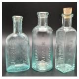 3 Corktop Medicine Bottles Freys Halls Hand Blown