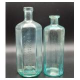 2 Blown Corktop Bottles Embossed Letters Pepto