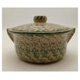 Roseville Ohio Lidded Spongeware Casserole Pottery