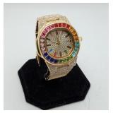 Luxury Iced Hip Hop Gold Color Multi Stone Watch