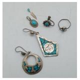 Group Turquoise Jewelry Earrings Pendant Rings