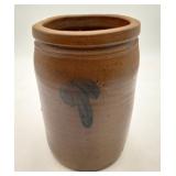 19th C Stoneware Crock Blue Flower Early American