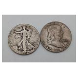 Walking Liberty & Franklin Half Silver US Coins
