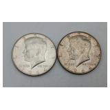 1964 Silver Half Dollar US Coins Kennedy 2 Total