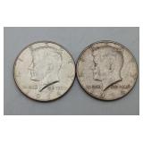 2 Silver Half Dollar US Coins Kennedy 1964