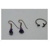 Sterling Moon Turquoise Ring & Amethyst Earrings