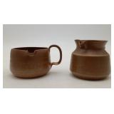 2 Pottery Stoneware Pitchers Hand Thrown Studio