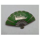 Sterling Silver Green Enamel SIAM Brooch 7.2g