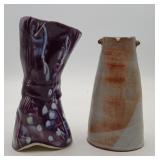 2 Art Studio Pottery Abstract Vases Ikebana