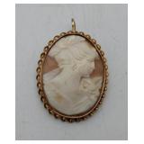 Antique Gold Filled Cameo Shell Brooch Pendant