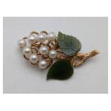 Gold FILLED Pearl Jade Flower Brooch Pin Jewelry