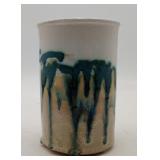 Teal Drip Glaze Studio Art Pottery Cylinder Vase