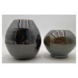 2 MCM Art Studio Pottery Rose Bowl HIGH Glaze
