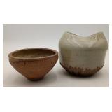 2 Handmade Studio Art Pottery Ceramic Bowl Vase