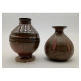 2 Round Studio Pottery Bud Vase Black Stripe Glaze