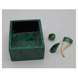 Malachite Trinket Jewelry Box & Horn Pendant